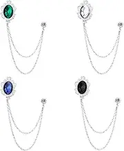 [XUZHAN] 4-Pack Men's Lapel Diamond Chain Brooches Lapel Pin for Men Suit Accessories Gem Fringe Tie Pins Chain Collar Dress Corsage Badges The Best Gifts for Father's Day on Valentine's Day, Silver Gemstone