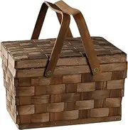 Picnic Basket,With Double Folding Handles And Lid,Shopping Storage Basket Woven Hamper Storage,for Egg Gathering Wedding Candy Gift Toy,28.5 * 20.5 * 18cm(Dark Brown)