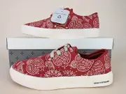Sun + Stone Shoes Mens 7.5M Kiva Casual Sneakers Red Paisley Lace Up Low Top NWB