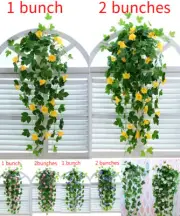 Artificial Fake Hanging Plants Morning Glory Flowers Vine In/Outdoor Home Decor
