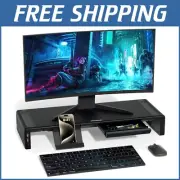 3-Length Adjustable Ergonomic Monitor Stand with Storage Drawer & Pen Slot