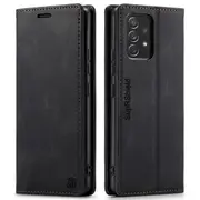 SupRShield For Samsung Galaxy A73 5G Case RFID Blocking Retro Flip Premium Leather Card Holder Wallet Cover - Black