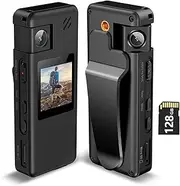 Hoestr A32 Body Camera 128G, Portable Body Cam with 180° Rotatable Lens and Motion Detection, 1080P Camcorder with Audio and Video Recording for Outdoors Sports Police Delivery Cycling Helmet