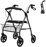Walker,Rollator Lightweight Folding 4 Wheels Walker with Seat Shopping Basket Walking Frame for Elderly Adjustable Height Mobility Aid Trolley Disabled aids Little Surprise