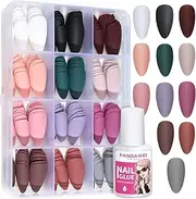 FANDAMEI Press on Nails, 12 Packs 288PCS Matte Press on Nails, Medium Almond Fake Nails Full Cover, Short Almond Glue on Nails with 7g Nail Glue, 12 Solid Color False Nails for Nail Art DIY