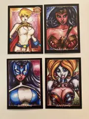 Power Girl Wonder Woman Huntress Harley Quinn 4 Sketch Card Print Set McJunkin