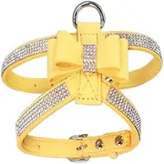 Puppy Harness Velvet and Leather Belt for Small Puppies Puppy cat Chihuahua Pink Collar pet Supplies (Color : Yellow, Size : M)