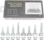 200pcs Self Tapping Screw, Metal Self Tapping Drill Screws Assortment Kit Set, with Storage Box