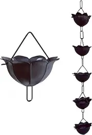 Rain Chain,Garden Rain Cups Chime, 3.3ft Rain Catcher Chain with 5 Petal Cups, Decorative Rain Chains for Outside Gutters, Eaves, Drainage, Rain Catcher Chain/1448