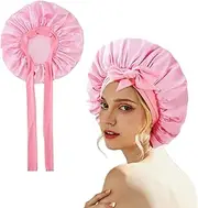 [PERSENTU] 1PCS Pink Silk Sleep Bonnets for Women, Satin Bonnet Silk Hair Wrap for Sleeping Adjustable Satin Night Sleeping Cap Soft Elastic Band Silk Bonnets for Sleeping, Hair Bonnet with Tie Band,