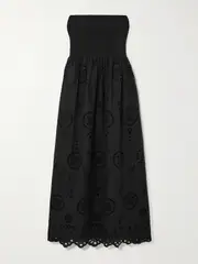 [Matteau] Matteau - Strapless Broderie Anglaise Organic Cotton And Stretch-knit Midi Dress - Black - 3 3 Black