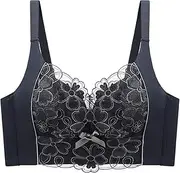 [Generic] Lace Pattern Bra, Underwear for Girls Without Underwire to Gather Small Breasts to Show Big Bra, Fashionable Push-up Bra, Adjustable Shoulder Straps(Black,34/75C)
