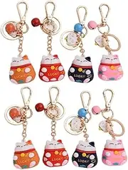 8 PCS Keychain bag charms Japanese Maneki Fortune Lucky Key Chain Hanging Decor Key Ring car decor tote bag Plastic Key Hanging soft rubber filler wallet/686