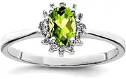 [JewelryWeb] 925 Sterling Silver Polished Rhodium Peridot Diamond Ring 2mm Wide Band Style-Ring for Women