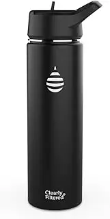 Clearly Filtered Water Bottle | Removes 220+ Contaminants, Double-Wall Insulated Stainless Steel, BPA/BPS Free, Phthalate Free, Filters Flouride Lead Chlorine (20oz, Black)