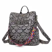 Nevenka Fashion Backpack Multipurpose Print Leather Travel Shoulder Bag-Grey Snake Pattern