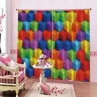 Red Orange Cube Lattice Printing 3D Blockout Curtains Fabric Window Home Decor