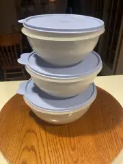 Tupperware NEW Wonderlier Nesting Bowls Set w/ True Blue Lids 12, 8 3/4 & 6 Cups