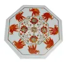3'X3' White Marble Console table Top Welcoming Elephant Design Inlay Home Decor