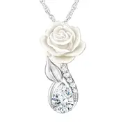 'Love Never Fades' White Rose Remembrance Pendant
