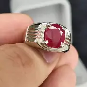 African Real Ruby Stone Ring Unheated Untreated Ruby For Men Sterling Silver 925