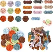 80PCS Handmade Leather Labels Colorful PU Leather Labels with Holes Hand Made Embossed Tag Embellishments Knit DIY Sewing Labels for Handmade Items Clothing Knitting Shoes Hat Craft, 20 Colors