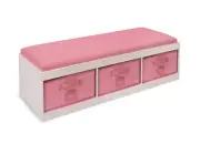 Badger Basket Kids’ Storage Bench with Cushion and 3 Bins – White wi