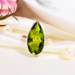 Peridot Glass Gemstone Ring Green Stone 925 Sterling Silver Statement Boho Ring