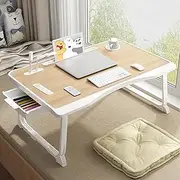 Laptop Desk for Bed, Bed Table with USB Charge Port, Foldable Laptop Table with Storage Drawer and Cup Holder, Laptop Bed Desk Tray for Writing Working Reading (Yellow)