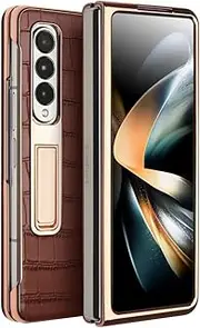 for Samsung Fold 4 Fall Proof Mobile Cover for Galaxy Z Fold4 Leather Protective Case Fashion Light Luxury Business,Brown,for Fold 4