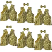 6x Kids Sequin Vest Bow Tie Set Costume 80s Party Dress Up Waistcoat - Gold/Yellow