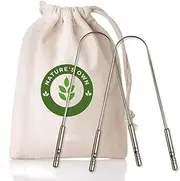Nature's Own 2 Pack Tongue Scraper for Adults & Kids - Stainless Steel Tongue Cleaner Scrubber to Improve Fresh Breath & Remove Tongue Buildup, Portable & Easy to Use for Oral Hygiene Care