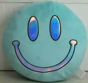 NEW Stoney Clover Lane Round Throw Pillow Turquoise Smiley Face Plush Velvet