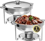 IMACONE Chafing Dish Buffet Set of 2 Pack, 5QT Round Stainless Steel Chafer for Catering, Upgraded Chafers and Buffet Warmer Sets with Food & Water Pan, Lid, Frame, Fuel Holder for Event Party Holiday