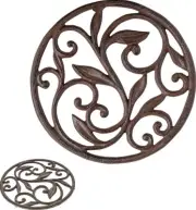 Cast Iron Trivet - Round with Vintage Pattern - Decorative Cast Iron Trivet For