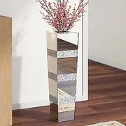 SHYFOY Mirrored Tall Floor Vase, 28" Large Crushed Diamond Floor Vase, Silver Decorative Tall Vases for Luxury Home Decor Living Room Office Bedroom Kitchen Wedding Centerpieces