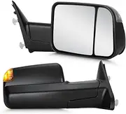 Youxmoto Towing Mirrors for Dodge Ram 1500 2009-2016, for Ram 2500 3500 2010 2011 2012 2013 2014 2015 2016; Heated with Amber Turn Signal Puddle Light; Manual Folding