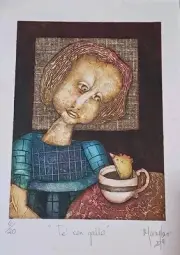 Colografia Manglar Cuban Beautiful Art 6/20 "Te Con Gallo" 16x11 In