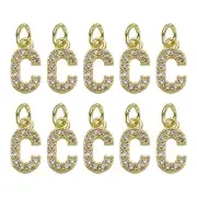 10pcs Rhinestones Letter Charm, Alphabet C Pendants Slide Beads Charm, Gold