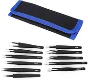 Respicefinem 11Pcs Accuracy Tweezers Canvas Bag Set Made Of Stainless Steel With Straight And Ebow Designs Anti Static Tool Ideal For Digital Maintenance And Small Accessories