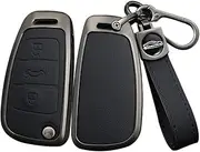 ontto Alloy Leather Key Fob Cover Fit for Audi A3 A4 B6 B7 B8 A6 C5 C6 RS3 S1 S3 Q3 Q5 Q7 TT Flip Smart Key Shell case keyring Key holder bag keychain accessories
