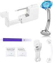 QWALIT Titanium Belly Button Piercing Kit Silver Floating Belly Button Piercing Kits Self Belly Piercings Gun at Home Surgical Steel Implant Grade Titanium Belly Rings Blue Flat Back Navel Ring, Metal