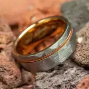 Guitar String Rose Gold & Silver Hammered Tungsten Men's Wedding Ring 8mm