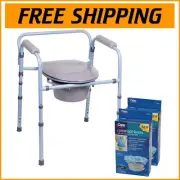 Travel-Friendly Bedside Commode - Easy Folding Toilet Chair with Liners Included