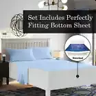 Luxury Bed Sheet Set Super Soft Egyptian Cotton Attached Waterbed Blue Solid