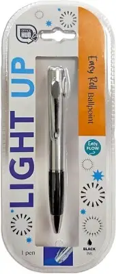 Light Up Torch Pen Ballpoint Black Ink Rubber Grip Reading Travel Examination