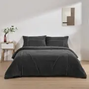 Dreamaker Jasper Teddy Fleece Quilt Cover Set Charcoal Double