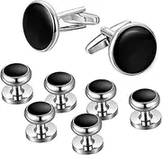 [Jstyle] Mens Cufflinks and Studs Set Tuxedo Shirts Classic Black&Silver Match for Business Wedding Formal Suit