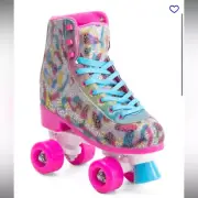 C&C CALIFORNIA Indoor Outdoor Retro RollerSkates Pink Multicolor Glitter 10
