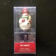 Pier 1 Imports Christmas Wine Bottle Stopper Mercury Glass Snowman Barware NEW